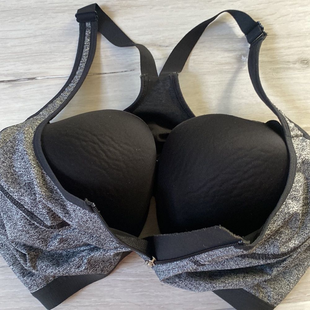 Victorias Secret Knockout Underwire High Impact Grey Marled Zipper Sprt Bra Nwot - Picture 3 of 5